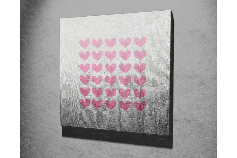 Canvas-taulu 45x45 cm - Sydämien kuvio eri vaaleanpunaisen sävyissä - Vaaleanpunainen / Harmaa - Sisustustuotteet - Taulu & taide - Canvas-taulu
