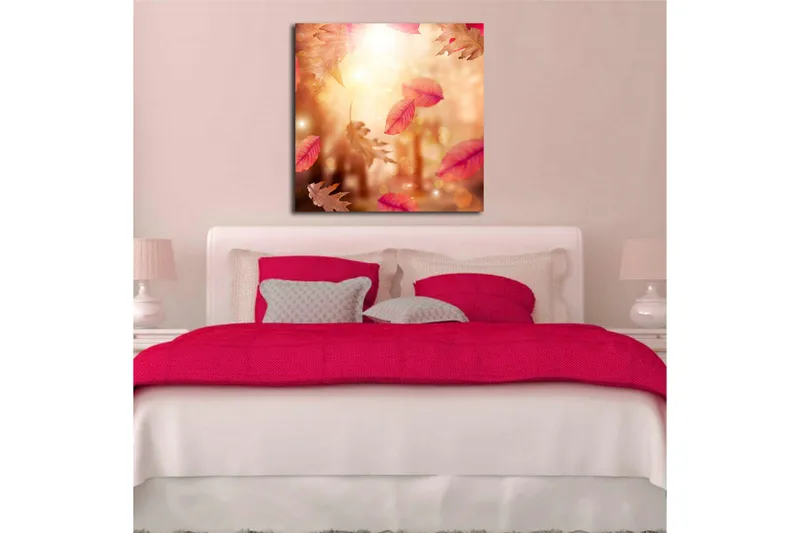 Canvas-taulu 45x45 cm - Syksyn lehdet kelluvat kultaisessa valossa - Punainen / Oranssi / Beige - Sisustustuotteet - Taulu & taide - Canvas-taulu