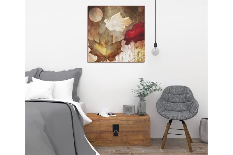 Canvas-taulu 45x45 cm - Syksyn lehdet pehmeissä punaisen ja valkoisen sävyissä - Punainen / Valkoinen / Beige - Sisustustuotteet - Taulu & taide - Canvas-taulu