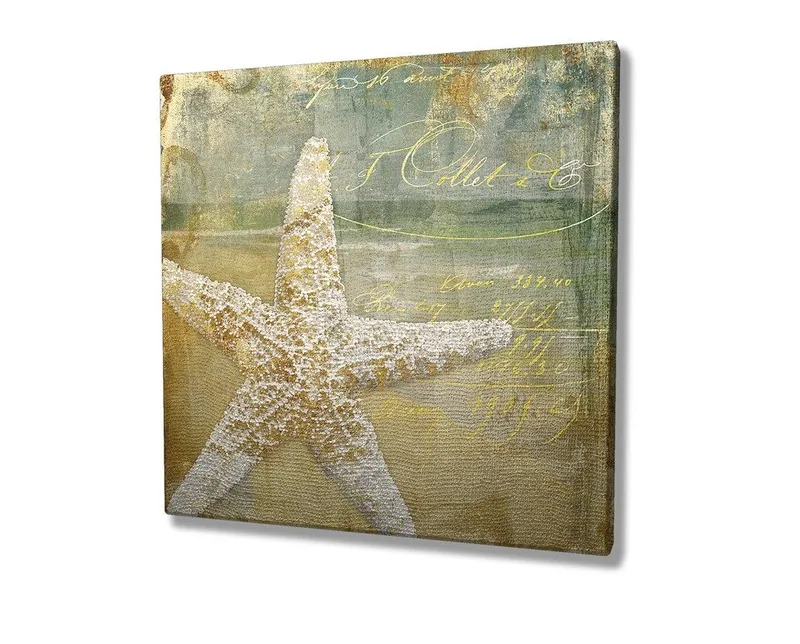 Canvas-taulu 45x45 cm - Tähti hiekassa vintage-henkisellä taustalla - Kulta / Beige / Vaaleansininen - Sisustustuotteet - Taulu & taide - Canvas-taulu