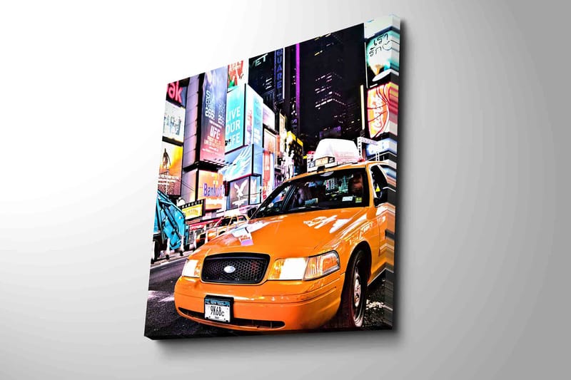 Canvas-taulu 45x45 cm - Taksit neonvalaistussa kaupunkiympäristössä - Oranssi / Musta / Sininen - Sisustustuotteet - Taulu & taide - Canvas-taulu