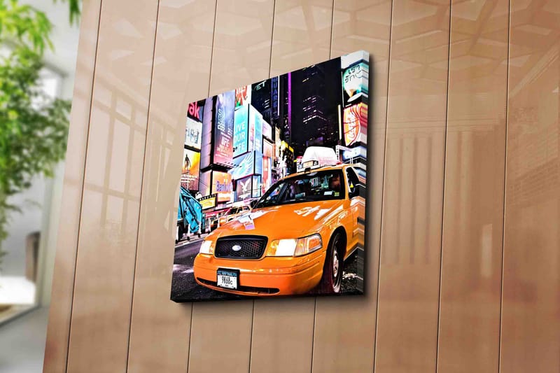 Canvas-taulu 45x45 cm - Taksit neonvalaistussa kaupunkiympäristössä - Oranssi / Musta / Sininen - Sisustustuotteet - Taulu & taide - Canvas-taulu