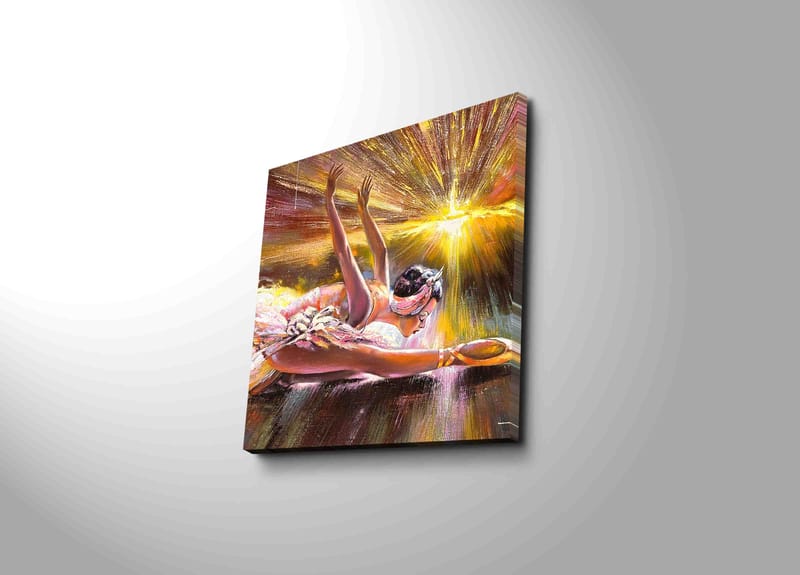 Canvas-taulu 45x45 cm - Tanssiva ballerina säteilevässä valosommitelmassa - Vaaleanpunainen / Kulta / Valkoinen - Sisustustuotteet - Taulu & taide - Canvas-taulu