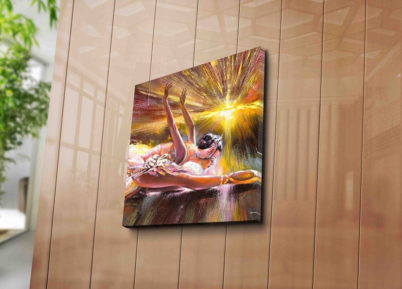 Canvas-taulu 45x45 cm - Tanssiva ballerina säteilevässä valosommitelmassa - Vaaleanpunainen / Kulta / Valkoinen - Sisustustuotteet - Taulu & taide - Canvas-taulu