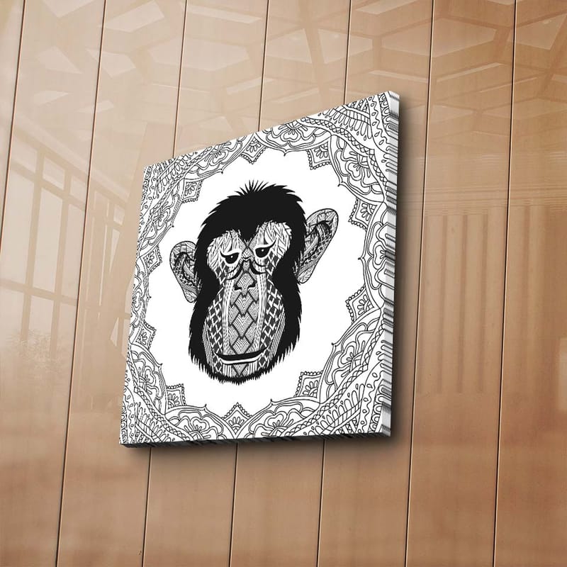 Canvas-taulu 45x45 cm - Tyylitelty apina monimutkaisilla kuvioilla - Musta / Valkoinen - Sisustustuotteet - Taulu & taide - Canvas-taulu