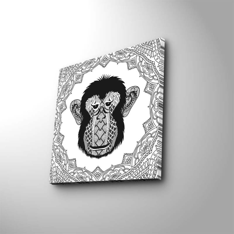 Canvas-taulu 45x45 cm - Tyylitelty apina monimutkaisilla kuvioilla, Musta / Valkoinen