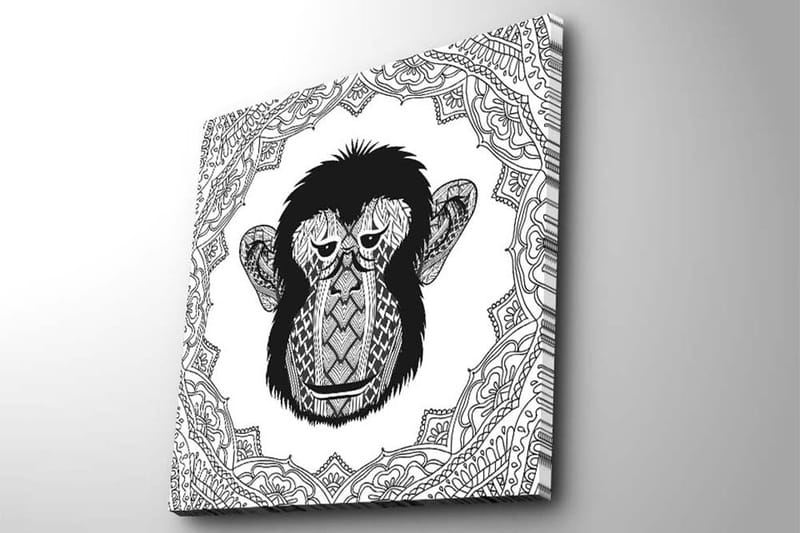 Canvas-taulu 45x45 cm - Tyylitelty apina yksityiskohtaisella kuviolla - Musta / Valkoinen - Sisustustuotteet - Taulu & taide - Canvas-taulu