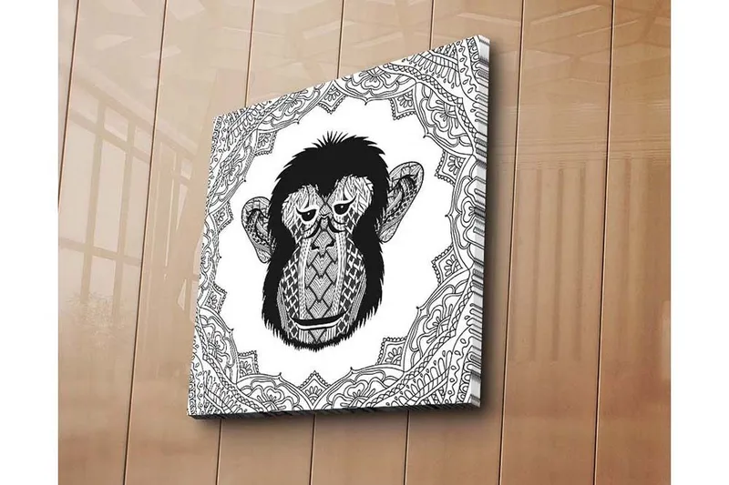 Canvas-taulu 45x45 cm - Tyylitelty apina yksityiskohtaisella kuviolla - Musta / Valkoinen - Sisustustuotteet - Taulu & taide - Canvas-taulu