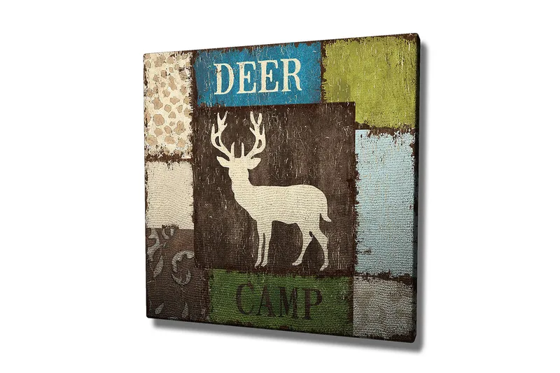 Canvas-taulu 45x45 cm - Tyylitelty kuva hirvestä tilkkutäkkikuviossa, Ruskea / Vihreä / Sininen