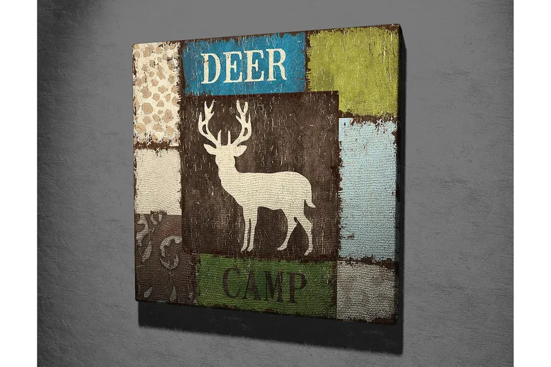 Canvas-taulu 45x45 cm - Tyylitelty kuva hirvestä tilkkutäkkikuviossa - Ruskea / Vihreä / Sininen - Sisustustuotteet - Taulu & taide - Canvas-taulu