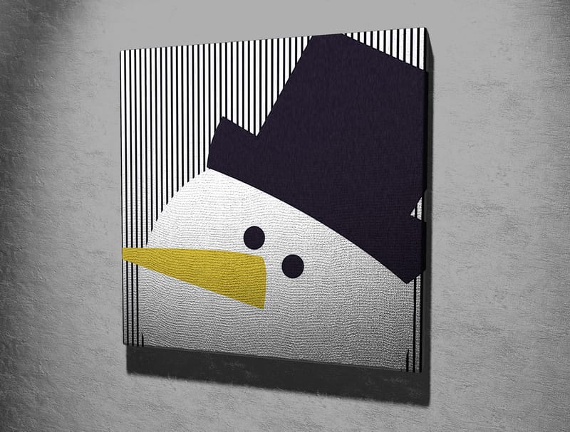 Canvas-taulu 45x45 cm - Tyylitelty lumiukko hatulla ja keltaisella nokalla - Musta / Valkoinen / Keltainen - Sisustustuotteet - Taulu & taide - Canvas-taulu