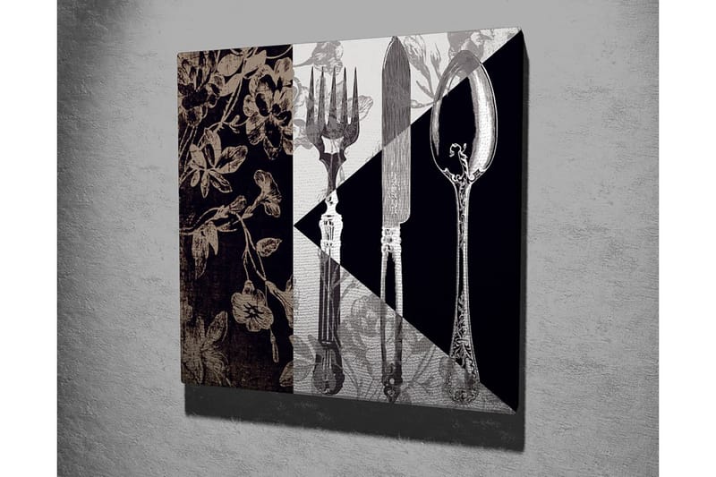 Canvas-taulu 45x45 cm - Tyylitelty sommitelma aterimista ja kukista - Musta / Harmaa / Beige - Sisustustuotteet - Taulu & taide - Canvas-taulu