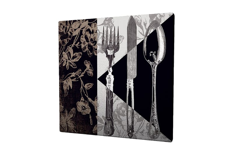 Canvas-taulu 45x45 cm - Tyylitelty sommitelma aterimista ja kukista, Musta / Harmaa / Beige