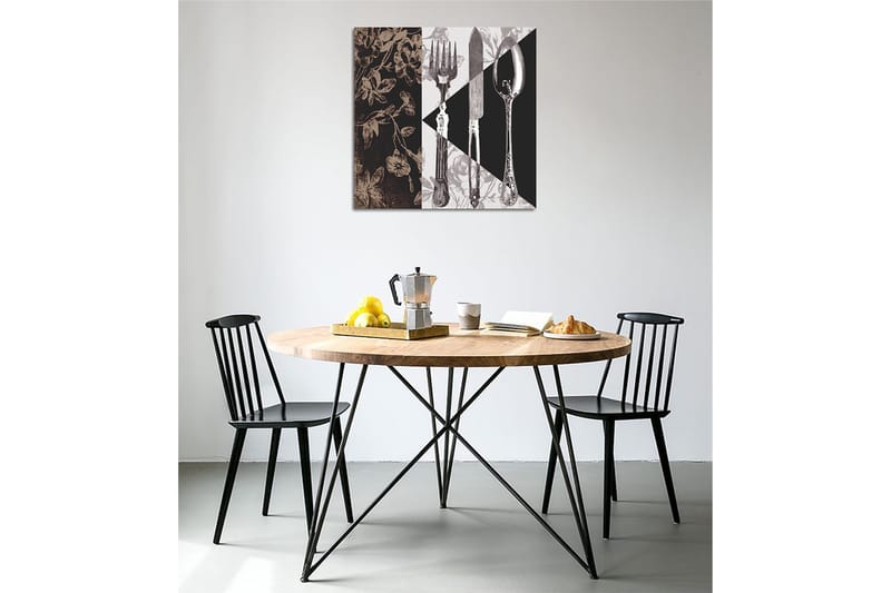 Canvas-taulu 45x45 cm - Tyylitelty sommitelma aterimista ja kukista - Musta / Harmaa / Beige - Sisustustuotteet - Taulu & taide - Canvas-taulu
