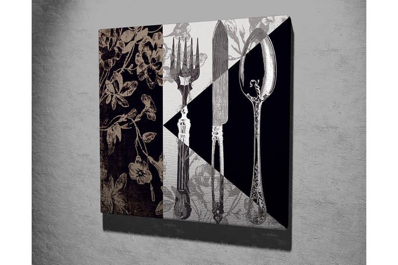 Canvas-taulu 45x45 cm - Tyylitelty sommitelma aterimista ja kukista - Musta / Harmaa / Beige - Sisustustuotteet - Taulu & taide - Canvas-taulu