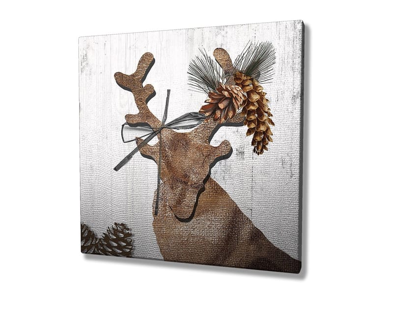 Canvas-taulu 45x45 cm - Tyylitelty poro, jonka koristeena on käpyjä ja vihreyttä - Ruskea / Beige / Vihreä - Sisustustuotteet - Taulu & taide - Canvas-taulu