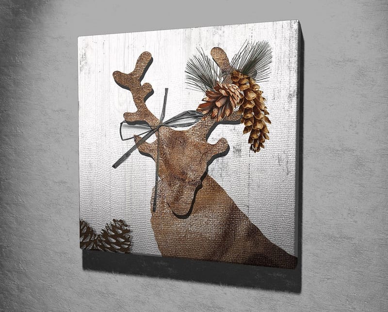 Canvas-taulu 45x45 cm - Tyylitelty poro, jonka koristeena on käpyjä ja vihreyttä - Ruskea / Beige / Vihreä - Sisustustuotteet - Taulu & taide - Canvas-taulu