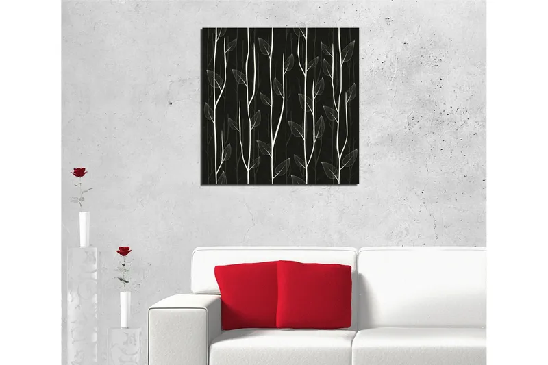 Canvas-taulu 45x45 cm - Tyyliteltyjä kasveja tummaa taustaa vasten - Valkoinen / Musta - Sisustustuotteet - Taulu & taide - Canvas-taulu