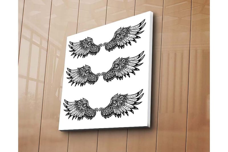 Canvas-taulu 45x45 cm - Tyyliteltyjä linnunsiipiä symmetrisessä asetelmassa, Musta / Valkoinen