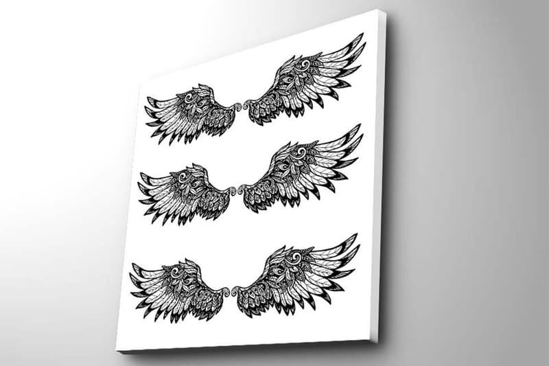 Canvas-taulu 45x45 cm - Tyyliteltyjä linnunsiipiä symmetrisessä asetelmassa - Musta / Valkoinen - Sisustustuotteet - Taulu & taide - Canvas-taulu