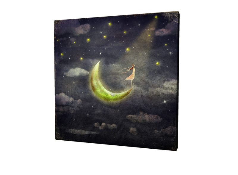 Canvas-taulu 45x45 cm - Unenomainen näkymä naisesta, joka seisoo kuulla tähtikirkkaana yönä - Tummansininen / Vihreä / Valkoinen - Sisustustuotteet - Taulu & taide - Canvas-taulu