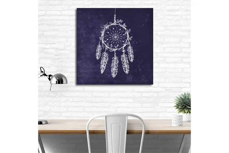 Canvas-taulu 45x45 cm - Unisieppari höyhenillä tummalla pohjalla - Tummansininen / Valkoinen - Sisustustuotteet - Taulu & taide - Canvas-taulu