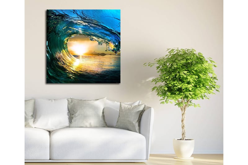 Canvas-taulu 45x45 cm - Upea aalto auringonlaskun valossa - Sininen / Vihreä / Kultainen - Sisustustuotteet - Taulu & taide - Canvas-taulu