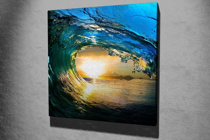 Canvas-taulu 45x45 cm - Upea aalto auringonlaskun valossa - Sininen / Vihreä / Kultainen - Sisustustuotteet - Taulu & taide - Canvas-taulu