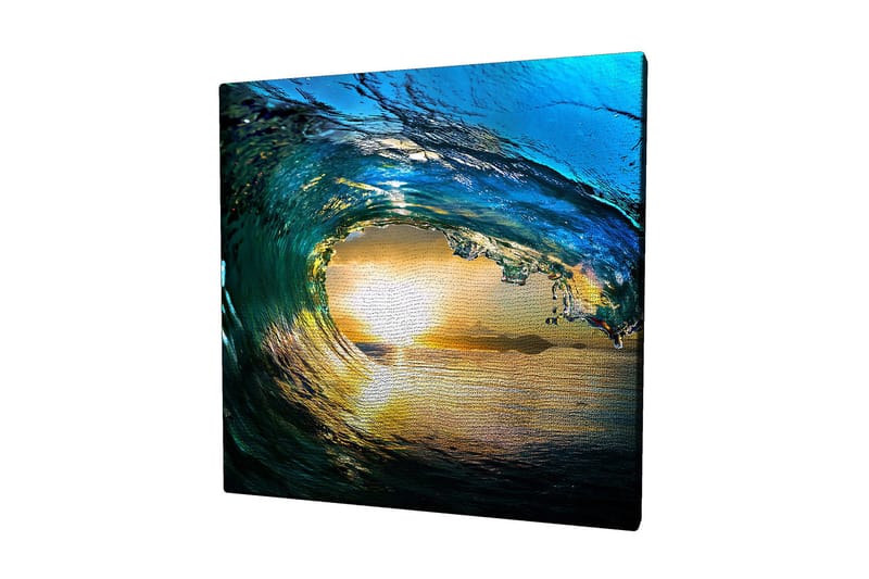 Canvas-taulu 45x45 cm - Upea aalto auringonlaskun valossa, Sininen / Vihreä / Kultainen