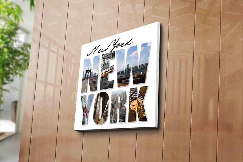 Canvas-taulu 45x45 cm - Upea kollaasi New Yorkin ikonisista maamerkeistä - Keltainen / Sininen / Harmaa - Sisustustuotteet - Taulu & taide - Canvas-taulu