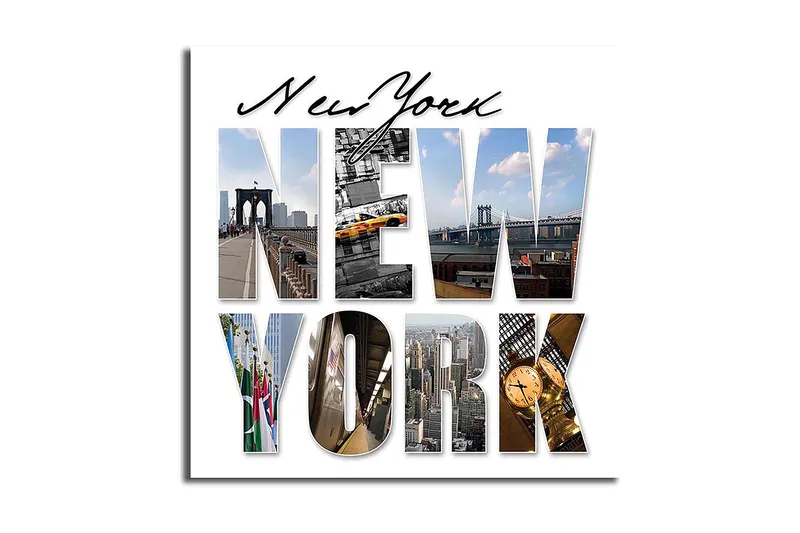 Canvas-taulu 45x45 cm - Upea kollaasi New Yorkin ikonisista maamerkeistä - Keltainen / Sininen / Harmaa - Sisustustuotteet - Taulu & taide - Canvas-taulu
