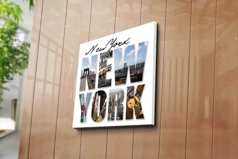 Canvas-taulu 45x45 cm - Upea kollaasi New Yorkin ikonisista maamerkeistä - Keltainen / Sininen / Harmaa - Sisustustuotteet - Taulu & taide - Canvas-taulu