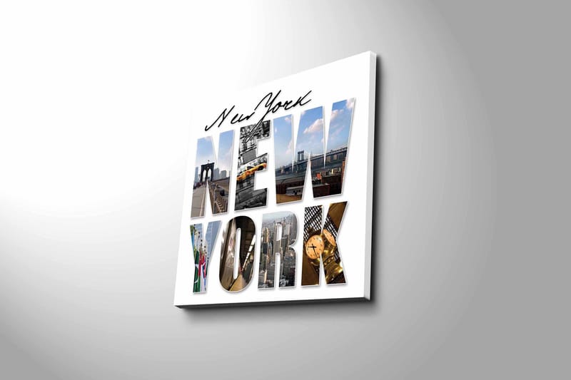 Canvas-taulu 45x45 cm - Upea kollaasi New Yorkin ikonisista maamerkeistä - Keltainen / Sininen / Harmaa - Sisustustuotteet - Taulu & taide - Canvas-taulu