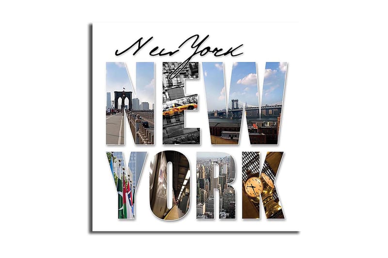 Canvas-taulu 45x45 cm - Upea kollaasi New Yorkin ikonisista maamerkeistä, Keltainen / Sininen / Harmaa
