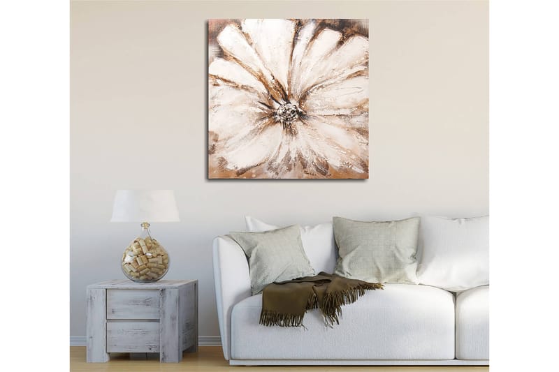Canvas-taulu 45x45 cm - Upea kukka pehmeissä, neutraaleissa sävyissä - Valkoinen / Beige / Ruskea - Sisustustuotteet - Taulu & taide - Canvas-taulu
