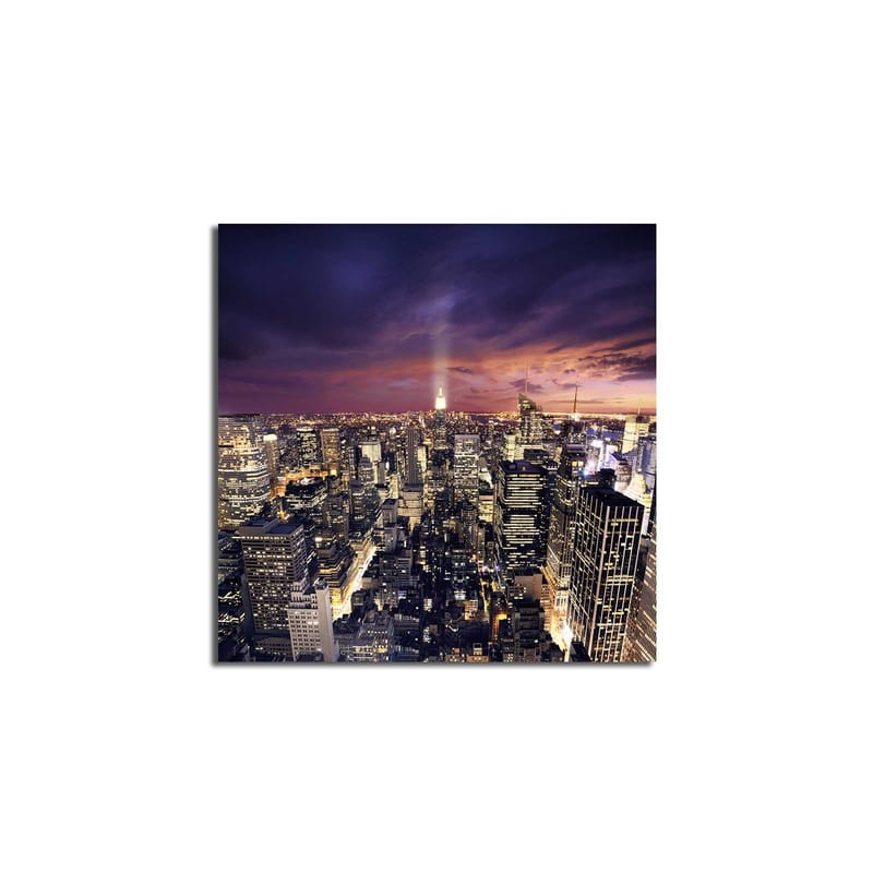 Canvas-taulu 45x45 cm - Upea näkymä kaupunkiin hämärässä säihkyvien valojen säteilemänä - Tummansininen / Violetti / Kulta - Sisustustuotteet - Taulu & taide - Canvas-taulu