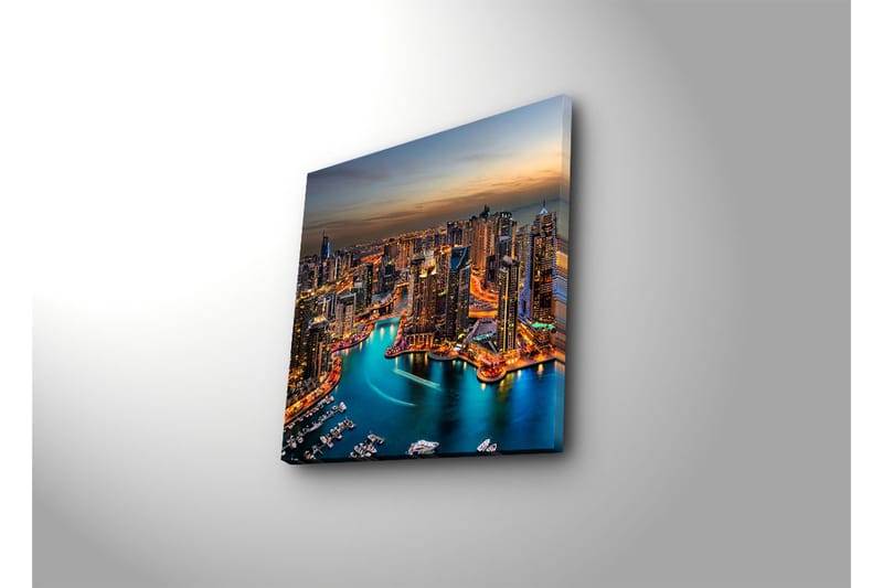 Canvas-taulu 45x45 cm - Upea näkymä moderniin kaupunkiin hämärässä - Sininen / Oranssi / Harmaa - Sisustustuotteet - Taulu & taide - Canvas-taulu