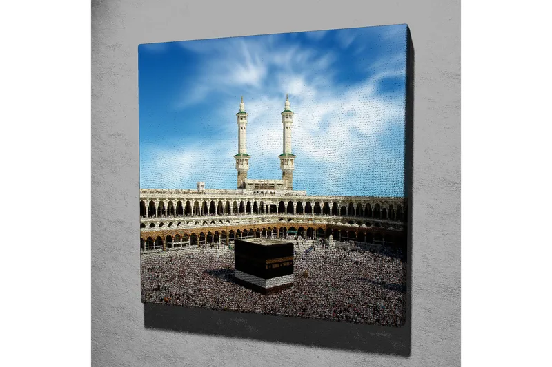 Canvas-taulu 45x45 cm - Upea näkymä pyhään Kaabaan pyhiinvaeltajien ympäröimänä Mekassa - Musta / Valkoinen / Beige - Sisustustuotteet - Taulu & taide - Canvas-taulu