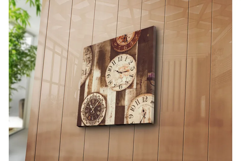 Canvas-taulu 45x45 cm - Useita vintage-seinäkelloja eri kokoisina ja tyyleinä - Beige / Ruskea / Musta - Sisustustuotteet - Taulu & taide - Canvas-taulu