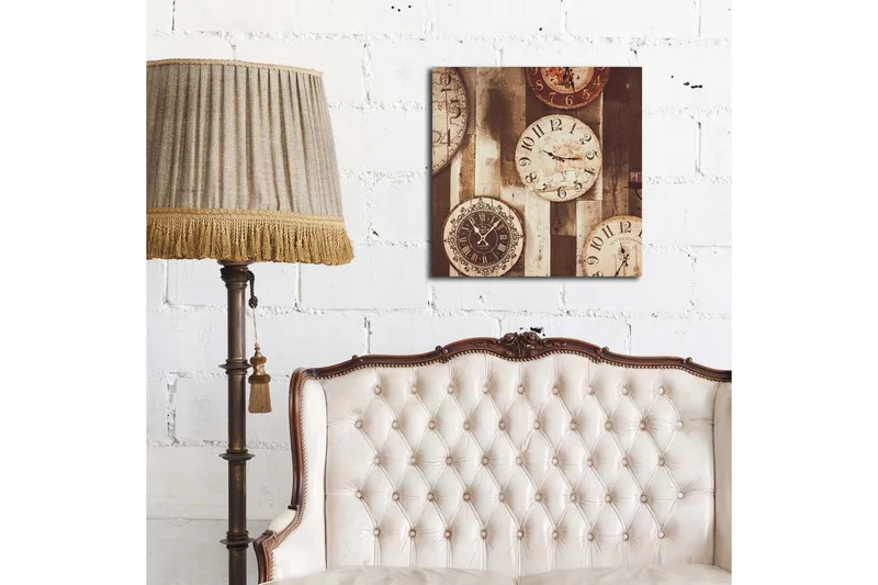 Canvas-taulu 45x45 cm - Useita vintage-seinäkelloja eri kokoisina ja tyyleinä - Beige / Ruskea / Musta - Sisustustuotteet - Taulu & taide - Canvas-taulu