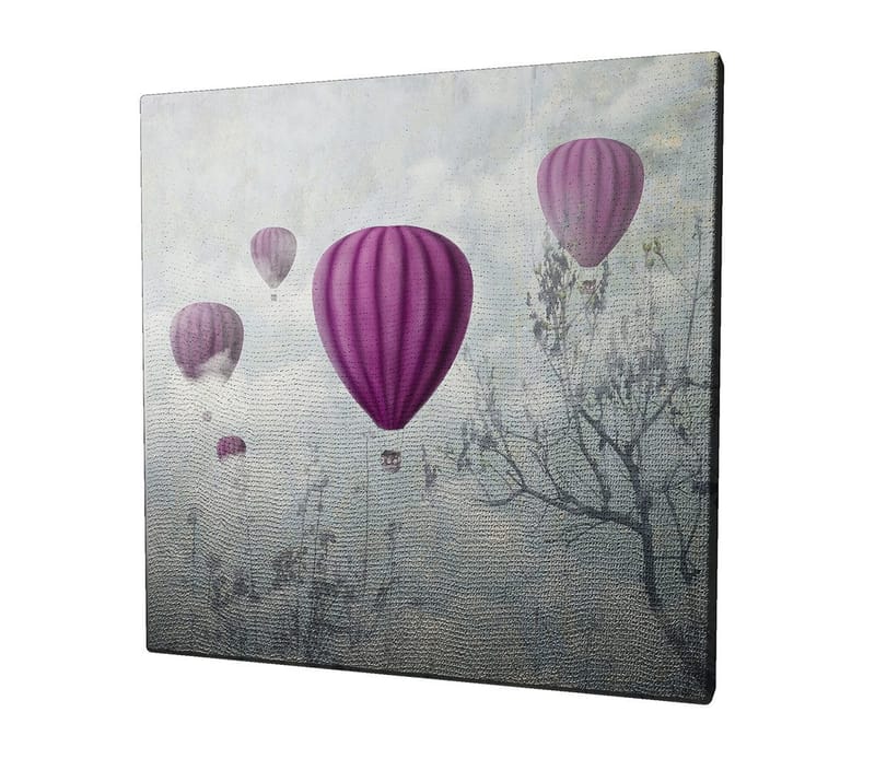Canvas-taulu 45x45 cm - Useita violetteja ilmapalloja leijumassa sumuisen taivaan yllä - Violetti / Harmaa / Valkoinen - Sisustustuotteet - Taulu & taide - Canvas-taulu