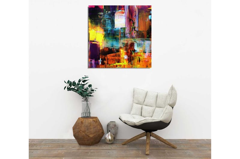 Canvas-taulu 45x45 cm - Värikäs abstrakti sommitelma geometrisilla muodoilla - Violetti / Keltainen / Oranssi - Sisustustuotteet - Taulu & taide - Canvas-taulu