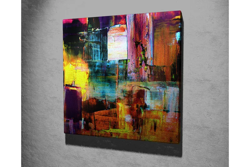 Canvas-taulu 45x45 cm - Värikäs abstrakti sommitelma geometrisilla muodoilla - Violetti / Keltainen / Oranssi - Sisustustuotteet - Taulu & taide - Canvas-taulu