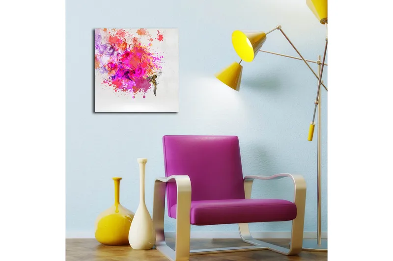Canvas-taulu 45x45 cm - Värikäs abstrakti sommitelma riehakkailla väriräjähdyksillä - Vaaleanpunainen / Violetti / Oranssi - Sisustustuotteet - Taulu & taide - Canvas-taulu