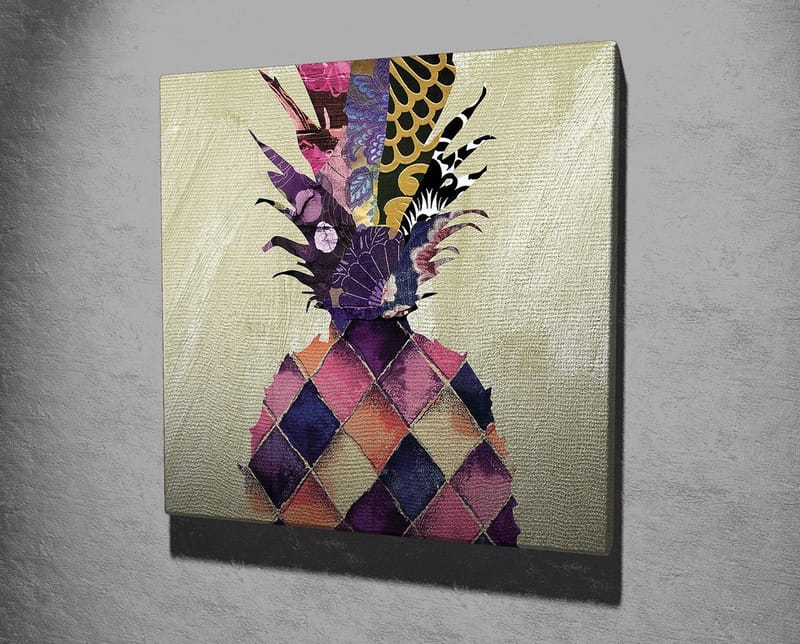 Canvas-taulu 45x45 cm - Värikäs ananas geometrisilla kuvioilla - Violetti / Keltainen / Vaaleanpunainen - Sisustustuotteet - Taulu & taide - Canvas-taulu