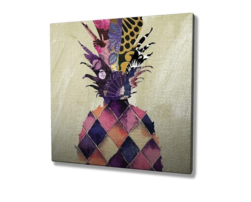 Canvas-taulu 45x45 cm - Värikäs ananas geometrisilla kuvioilla - Violetti / Keltainen / Vaaleanpunainen - Sisustustuotteet - Taulu & taide - Canvas-taulu