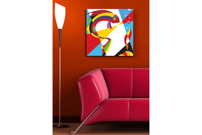 Canvas-taulu 45x45 cm - Värikäs kala abstraktissa tyylissä - Punainen / Keltainen / Sininen - Sisustustuotteet - Taulu & taide - Canvas-taulu