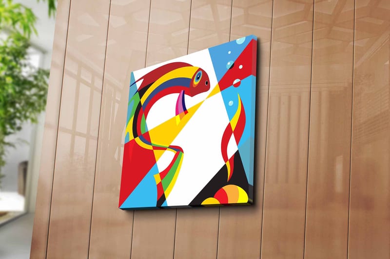 Canvas-taulu 45x45 cm - Värikäs kala abstraktissa tyylissä - Punainen / Keltainen / Sininen - Sisustustuotteet - Taulu & taide - Canvas-taulu