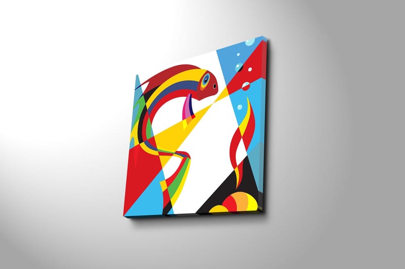 Canvas-taulu 45x45 cm - Värikäs kala abstraktissa tyylissä - Punainen / Keltainen / Sininen - Sisustustuotteet - Taulu & taide - Canvas-taulu