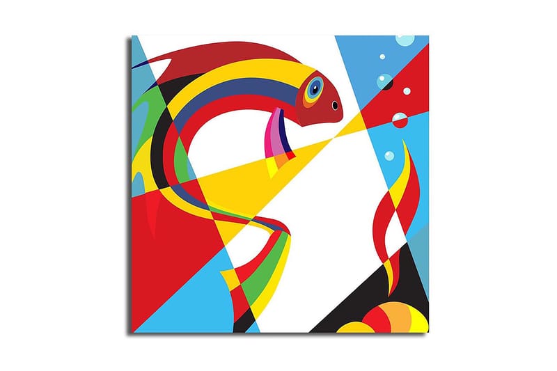 Canvas-taulu 45x45 cm - Värikäs kala abstraktissa tyylissä, Punainen / Keltainen / Sininen